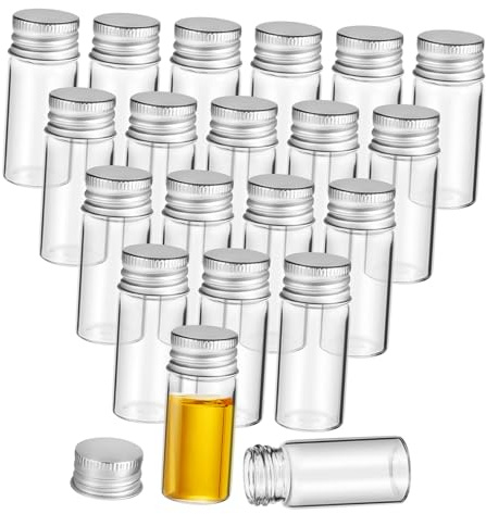 Hemobllo 20pièces Mini Bouteilles Verre Transparentes avec Bouchon Aluminium Lot de Petits Flacons Vides pour Voyages et Rangement