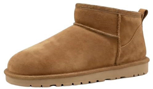 Procity Damen Echtleder Klassische Stiefeletten Mini Schlupfstiefel Gefütterte Winter Boots mit Profilsohle Brown 38