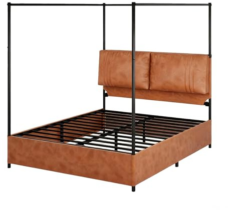 muenfly Metallbett Bettgestell Doppelbett Himmelbett Bettrahmen Lattenrost Schlafzimmerbett Ehebett mit Stauraum unter dem Bett 180x200cm