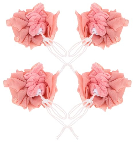 FRCOLOR 4 Pezzi Spugne Doccia Esfolianti Arancioni in Rete Palline da Bagno con Rete Portasapone Spugne Corpo Multigenere per Pulizia Delicata e Schiuma Extra per Viaggi e Uso Quotidiano