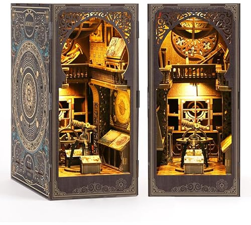 KaayeeWood DIY Book Nook Kit,Puzzle 3D Miniatures en Bois avec Éclairage LED, Booknook Miniature House pour Adultes et Adolescents, Cadeaux Uniques, Décoration D'étude(Musée D'astronomie)