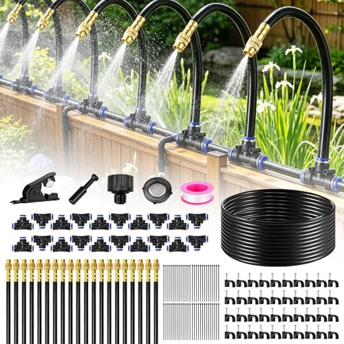 Arrosage Automatique pour Jardin de 20M, Système d’ Arrosage Automatique à 360°, Kit de Système d’Irrigation avec 20 Buses Réglables pour Jardins,Serres,Plantes de Balcon,Aménagement Paysager,Pelouse