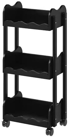 Carrello a 3 ripiani in legno massello con ruote, multifunzione, per studio, aula e la camera da letto, finitura ciliegia, mobilità a 360°, elegante soluzione di archiviazione