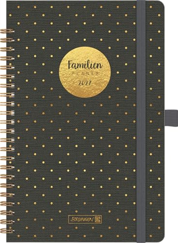 BRUNNEN 1070291017 Buchkalender Familienplaner 2027 Gold-Punkte A5, Kunststoff: 2 Seiten = 1 Woche