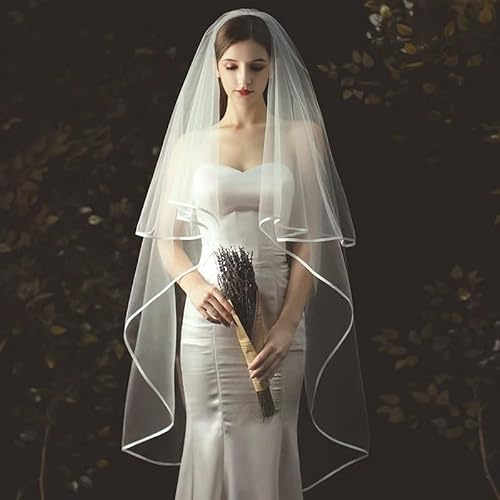 Schleier braut Hochzeitsschleier Kurzer Tüllbandrand Brautschleier Zweilagiger zum Verkleiden(Ivory)