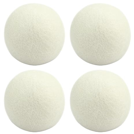 Wool Tumble Dryer Balls - Reusable Natural Fabric Softener Balls, Pack of 4, Environmentally Friendly Laundry Drying Aid, Durable Pure Wool, Reduces Drying Time Static