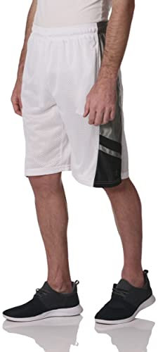 Southpole Herren Athletic Gym Basketball Mesh with Pockets, Inseam 12, Quick Dry, Breathable Shorts, Weiss/opulenter Garten, 4X-Large Groß
