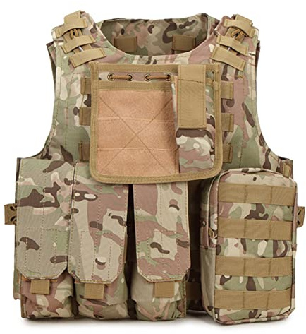 QMFIVE MOLLE RRV Combat väst med påse/traning skyddsväst för taktisk jakt airsoft outdoor (BK)