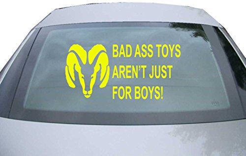 Indigos UG Aufkleber Heckscheibe & Motorklappe - neongelb - 600x285 mm - Bad Ass Toys Aren't Just For Boys - selbstklebender Sticker für Auto, Fenster, Bus oder LKW