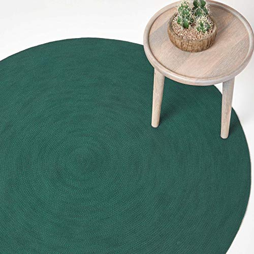 HOMESCAPES Tapis Rond Artisanal tissé à Plat en Coton Vert Anglais pour la Chambre ou Le Salon, 120 cm
