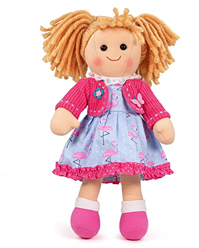 Bigjigs Toys Maggie Doll | Medium Plush Ragdoll | Cuddly & Unique Kids Soft Toy | First Birthday Gifts for Babies & Newborn Children | Strawberry Blonde Haired Dolly Girl with Pink & Blue Clothes