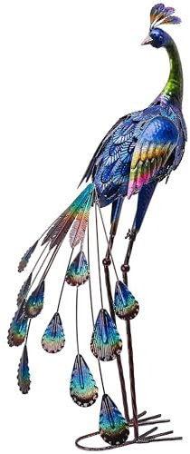 TERESA'S Colecciones 89cm Gran Estatua de Jardín Decoración de Pavo Real de Metal, Esculturas de Arte de Jardín de Pie Interior Exterior para Decoraciones de Césped de Patio