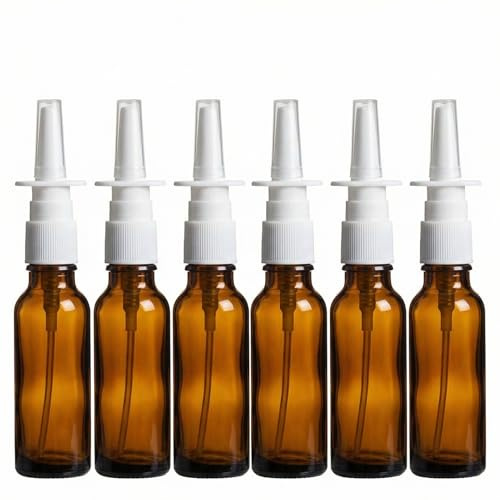XINGZI 6 pulverizadores nasales vacíos de vidrio ámbar rellenables de 5 ml, para dispensación médica, lavado, maquillaje, perfumes, contenedores de almacenamiento