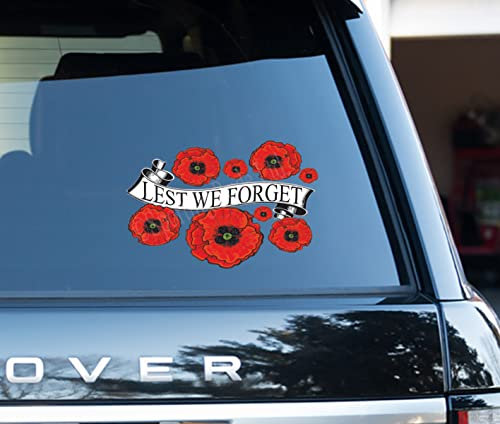 Poppy Montage with Lest we forget banner through the center Flower Decals Car Stickers Graphics Wall Window Decorations Art (150 x 100mm)