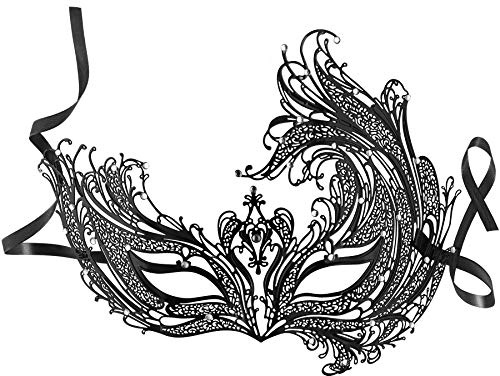 dressforfun 900880 Venezianische Metall Maske mit Strass, filigrane Damen Augenmaske, sexy Lace Maskerade für Maskenball Karneval Fasching Party Halloween - diverse Farben - (schwarz | Nr. 303526)
