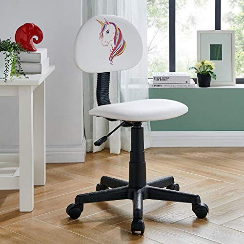 CARO-Möbel Drehstuhl Unicorn für Kinder Kunstleder in weiß, Kinderschreibtischstuhl höhenverstellbar ergonomisch mit Einhorn Motiv, Schreibtischstuhl auf Rollen