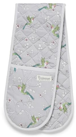 Cooksmart Double Oven Gloves – Hummingbirds Design British Designed Heat Resistant Oven Mitts Stylish Cotton Kitchen Gloves for Home Cooking Safe and Comfortable Oven Gloves with Maximum Protection