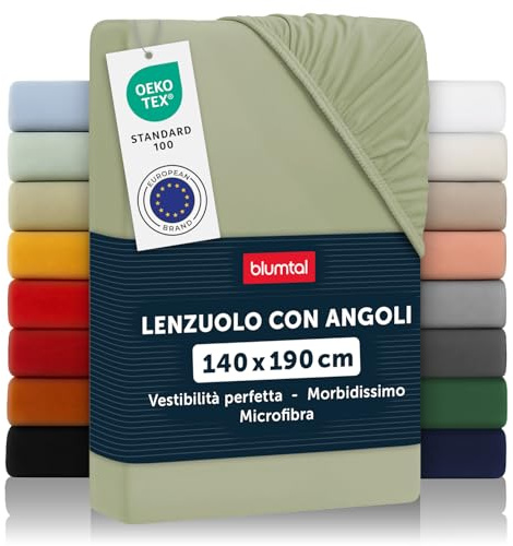 Blumtal Sábana Bajera Ajustable de 90gr y 140x190x30cm, Sábana Bajera de Microfibra Premium con Certificado Oeko-Tex, Light Olive Green - Verde