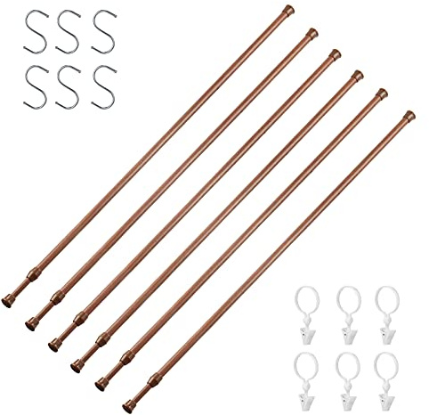 6 Pack Tension Rods for Windows 28 to 48 Inch Spring Tension Rod Adjustable Metal No Drill Curtain Rod for Windows, Shower, Door, Kitchen (Wood Grain - 6 Pack)