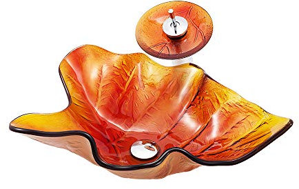 MNSSRN Bathroom Tempered Glass Washbasin, Bathroom Countertop Washbasin, Modern Bathroom Sink, Home Hotel Kitchen Accessories,Orange