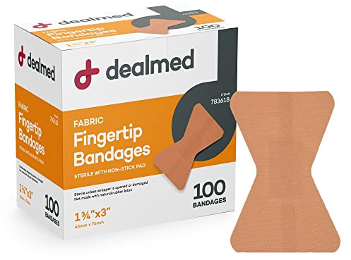 Dealmed Fabric Fingertip Flexible Adhesive Bandages – 100 Count (1 Pack) Bandages with Non-Stick Pad, Latex Free, Wound Care for First Aid Kit, 1 3/4 x 3