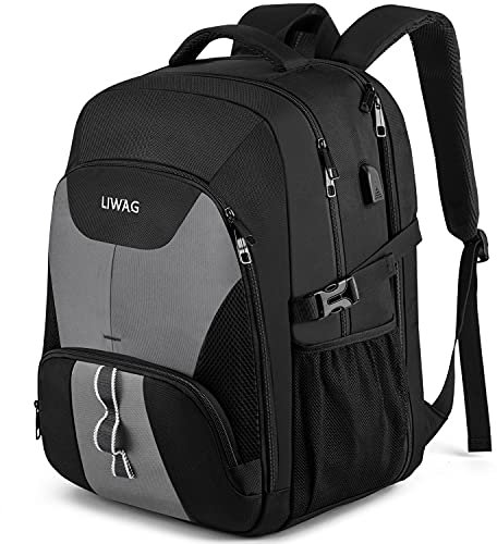 LIWAG Mochila Hombre Grande 50L Mochila Portatil 17 Pulgadas Impermeable Antirrobo Mochila Ordenador Portatil con Puerto USB Bolsa para Negocio Trabajo Diario Viaje Diario Escolares - Gris