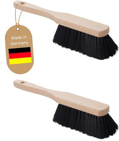 Novaliv Set di 2 spazzole in plastica, scopa in legno, setole morbide, colore nero, scopa per armadio, campeggio, scopa a mano, scopa per auto, scopa ideale per auto, spazzola a mano in legno