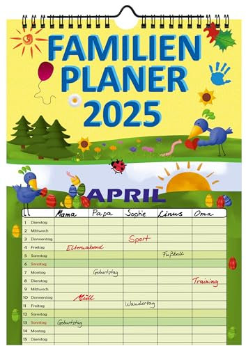 Familienplaner 2025 mit 5 Spalten Familienkalender A4 Terminplaner Wandkalender mehrfarbig