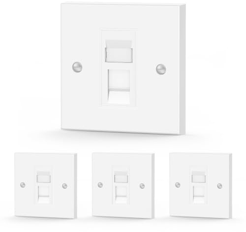 LEENUE RJ45 Socket Cat6, Ethernet Faceplate, 1 Port, White, 4 Pack | Single Ethernet Keystone Jack, Network Wall Plate, for CAT6/CAT5E/CAT5 Cable