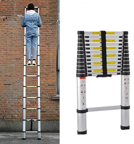 Scala telescopica in alluminio, 3,8m, Scala telescopica Pieghevole scala allungabile, scaletta antiscivolo, scaletta multifunzione, portata 150 kg