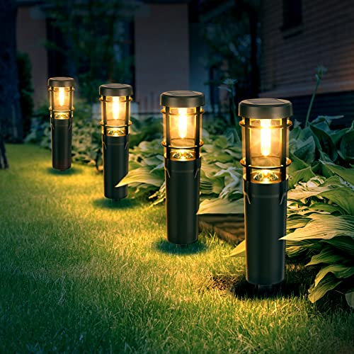 Czoele Lampada Solare Giardino Esterno, 4 PCS IP65 Impermeabie, Bianco Caldo LED Luce Lampione Terra Balcone Decorazione per Piscina, Cortile, Vialetto (A)