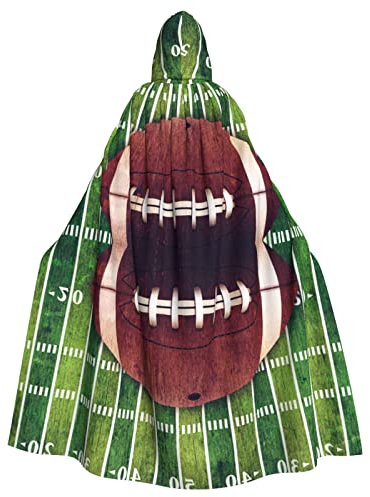 FRESQA American Football Field and Ball Polyester Adult Hooded Cloak,Halloween Christmas Cloak Vampir Hexe Cape Cosplay Costume