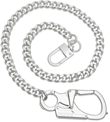 Ahiller Cadena para Billetera con Cierre [Diseño de Doble Cerrojo con Punta Cónica de Wolframio], Cadena de Carteras Heavy Duty, Cadena para Monederos Hombre y Jeans y Llavero (Plateado-BK-1P)