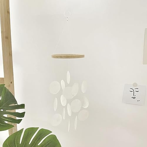 Windspiel, Perlmutt Capiz Muschel-Windspiele für den Außenbereich 45* 12cm Boho Deko Muschel Traumfänger Girlanden für Fenster,Wand, Zimmer,Terrasse und Balkon Aufhängen Wohnzimmer Dekoration -Weiß
