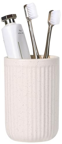 BosilunLife Ceramic Toothbrush Holder - 12oz Bathroom Toothbrush Holder Beige Tooth Brush Holders Tumbler Cups Reusable Toothbrush Mouthwash Cup Small Toothbrush and Toothpaste Holder