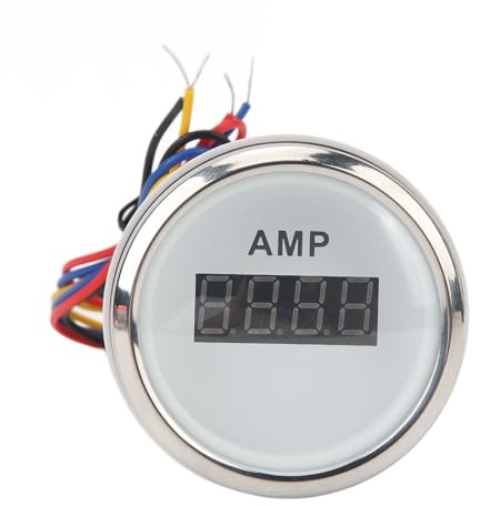 Amperometro Digitale da 52 Mm, Misuratore di Corrente Accurato per Camper, Yacht, Barche da Pesca,da DC9 a 32V 100A (Quadrante Bianco Lunetta Argento)