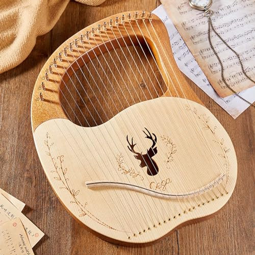 FJAUOQ Lyre Harfe Portable 21 27 32 Saiten Furnier Mahagoni Harfe mit Extra Saitenset Stimmschlüssel Picks Graviertes Lyre Musikinstrument für Musikliebhaber Anfänger,21 String