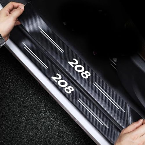 RIDGOEL 4 Piezas Protectores de Umbral de Puerta de Coche de Fibra de Carbono para Peugeot 208 Decoración para Estribos Pegatinas Protección de Umbral de Puerta 208