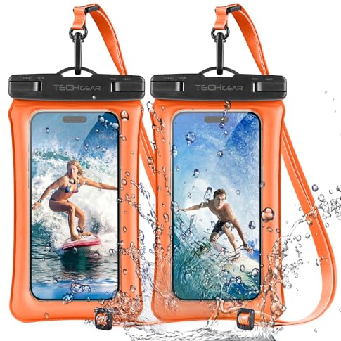 TECHGEAR Vattentät telefonpåse, [2-pack] IPX8 flytande fodral för simning, vattentät telefonväska med snodd kompatibel för iPhone 17 16e 16 15 14 13 12, Samsung S25 S24 S23 Ultra A17 A26 A36 A56 etc