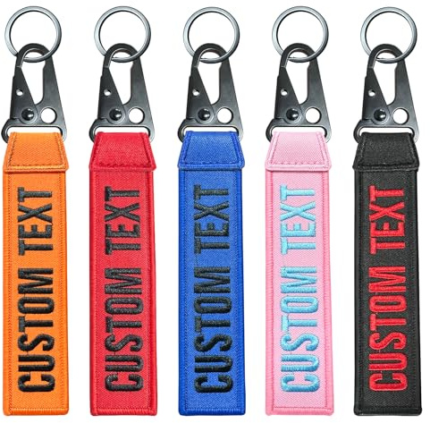 Porte - clés personnalisé, étiquette de bagage brodée personnalisé cadeau | Broderie recto verso, plusieurs couleurs disponibles, porte-clés pour chambre, sac, sac à dos, voiture, quad, moto