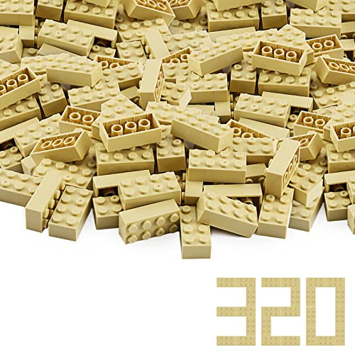 Feleph 2x4 Bausteine Tan 320 Stück Classic Steine Set Khiki Sandbräune für Kinder Basic Parts Grundlegende Teile, Baukasten, kreative Spielblöcke, Spielzeugzubehör 3001 (Tan bräune)
