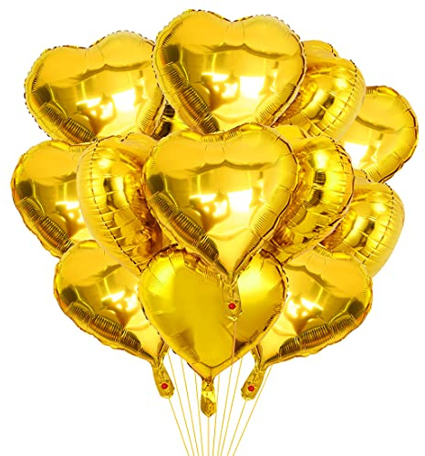 Herz Folienballon Gold 20 Stück,Herz Helium Luftballons,Heliumballon Herzen,Herzluftballons,Herzform Folienluftballon Herzballons Geeignet für Geburtstag Hochzeit Verlobung Brautdusche Valentinstag