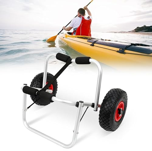 Vkechh Carro de kayak, carro de canoa de aluminio plegable hasta 80 kg, carro de transporte para barcos, canoa o kayak, carro de barco con correa tensora, carrito de kayak portátil, para canoas y