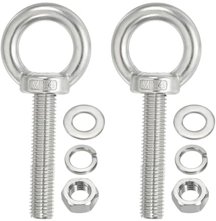 PATIKIL Boulon d'Ancrage à Œil M14 x 60mm, 2 Pièces en Acier Inoxydable 304 avec Écrous et Rondelles pour Suspendre des Hamacs et autres Articles