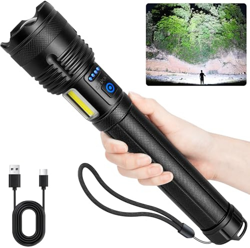 MILAOSHU Rechargeable Flashlights 90000 High Lumen, 10000 ɱAh ΒATTERY LED Flashlight with Cob-Light for Home, Super Bright Flash Light 7 Modes, IPX7 Waterproof for Outdoor Camping