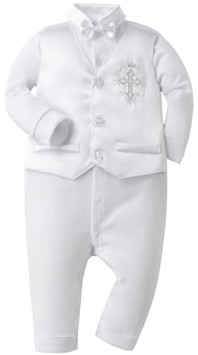 Booulfi Taufbekleidung FüR Baby-Jungen Overal Weiß Baby Kleidung Jungen 0-6 Monate Kinder Kleidung Baby Anzug