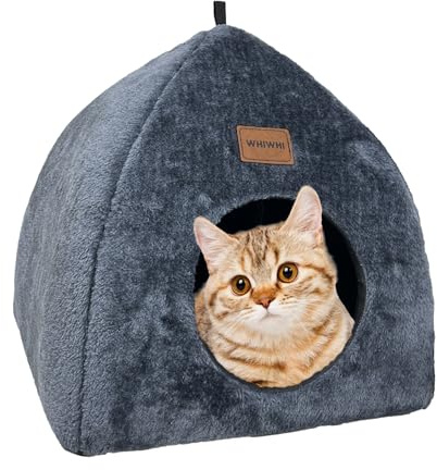 Whiwhi Katzenhöhle für Drinnen Katzenzelt mit Waschbarem Plüschkissen Weiches und Flauschiges Katzenhaus Klappbar Katzenbett Höhle 45x45x41cm