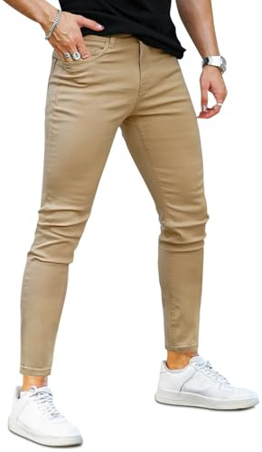 GINGTTO Jean Skinny Homme Slim Elastique Denim Pantalon Kaki 28W/32L