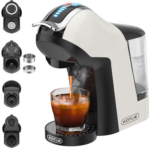 KOTLIE Macchina da caffè 5 in 1, 3 temperature, 7 livelli d'acqua, adatta a molti tipi di capsule, con modalità di decalcificazione (EM-308B) Bianco