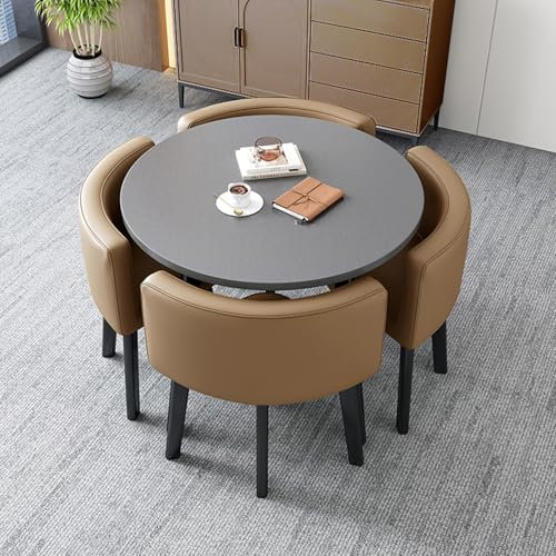 FREUPGU Kleiner Besprechungstisch, Küchentisch Mit Stühlen, Runder Konferenztisch und Stuhl, Esstisch Mit 4 Stühlen Set, für Wohnzimmer, Balkon, Café(Brown)